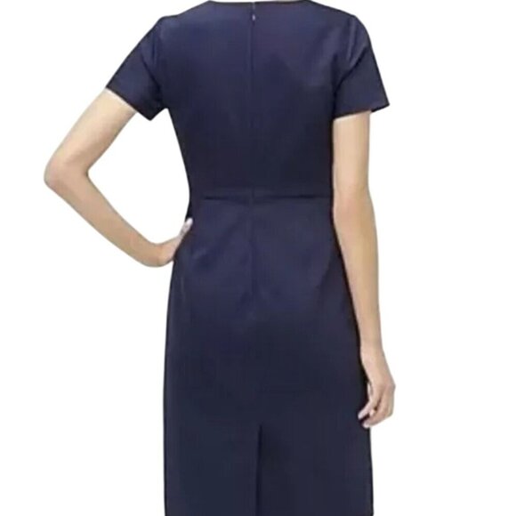 J. Crew Short Cap Sleeve V-neck Navy Wool Blend Career Sheath Dress Size 4T - Picture 4 of 6